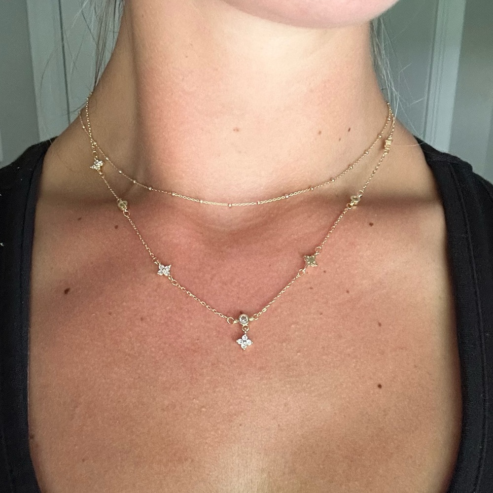 Dainty Cubic Zirconia four leaf clover necklace